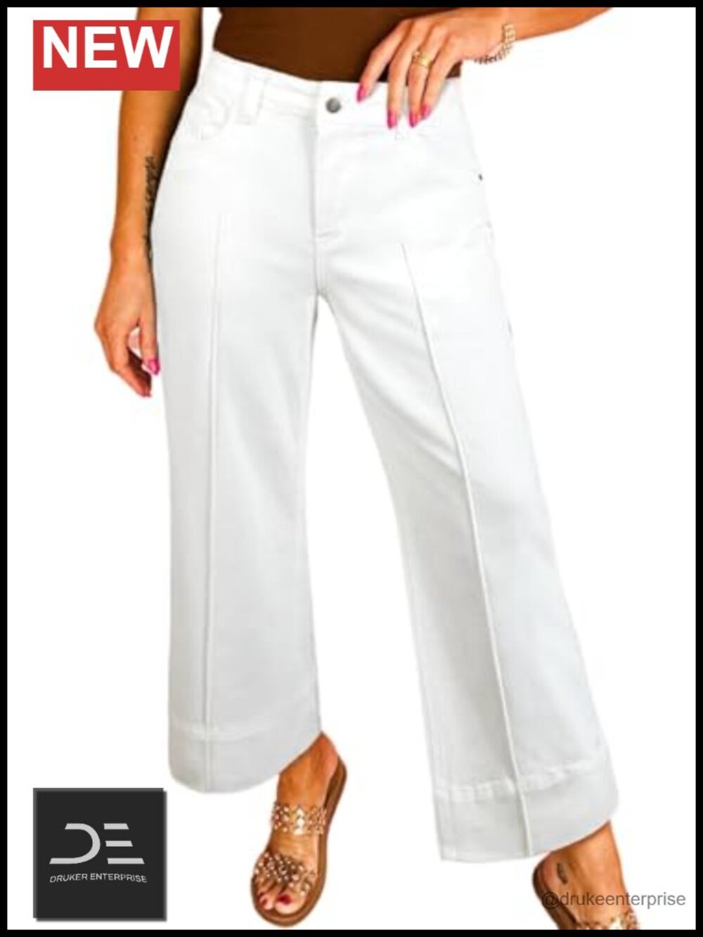 Stretchy Wide Leg High Waisted Cropped Jeans with Vertical Seams